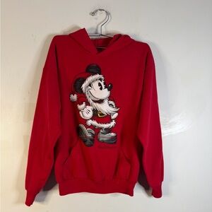 Vintage Walt Disney World Red Mickey Mouse Santa Pullover Hoodie